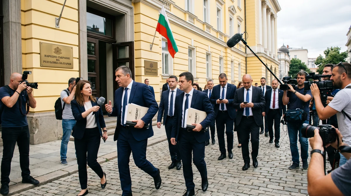 Сграда на Народното събрание в София на фона на политически спор за бюджета и дефицита