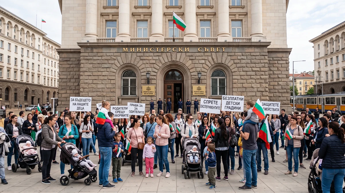 Родители с детски колички протестират пред Министерския съвет в София за по-високо майчинство и повече места в ясли