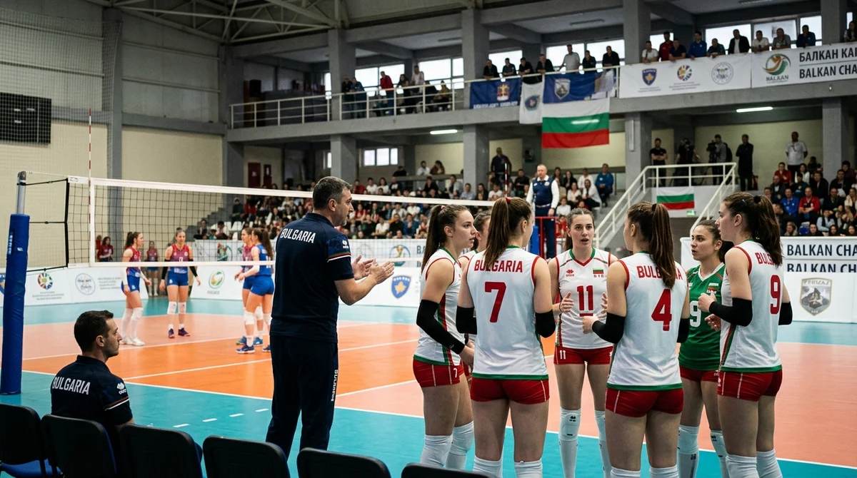 Българският отбор по волейбол за девойки до 17 години в мач от Балканиадата във Феризай