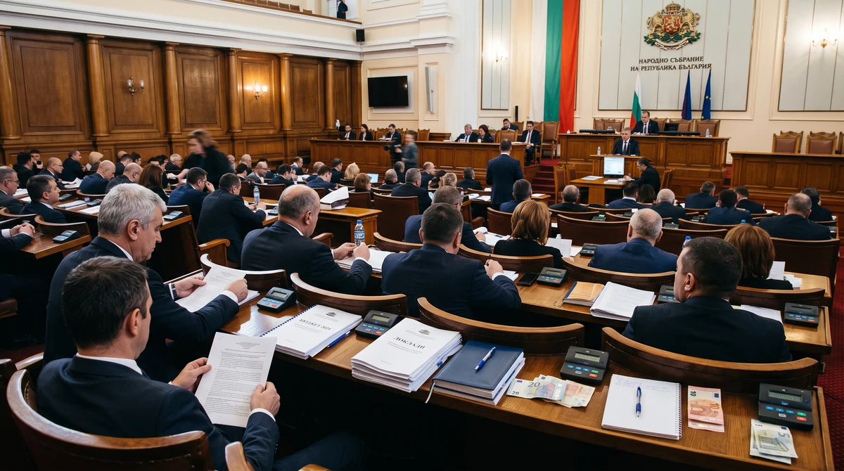 Български депутати гласуват държавния бюджет за 2026 г. в парламентарната зала