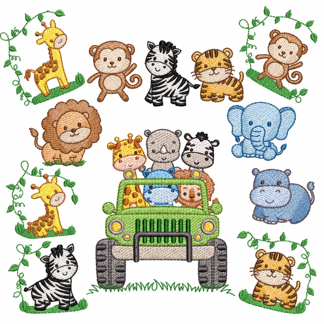 Matrizes de Bordado - Coleção Safari com Animais Fofos para Personalização Infantil
