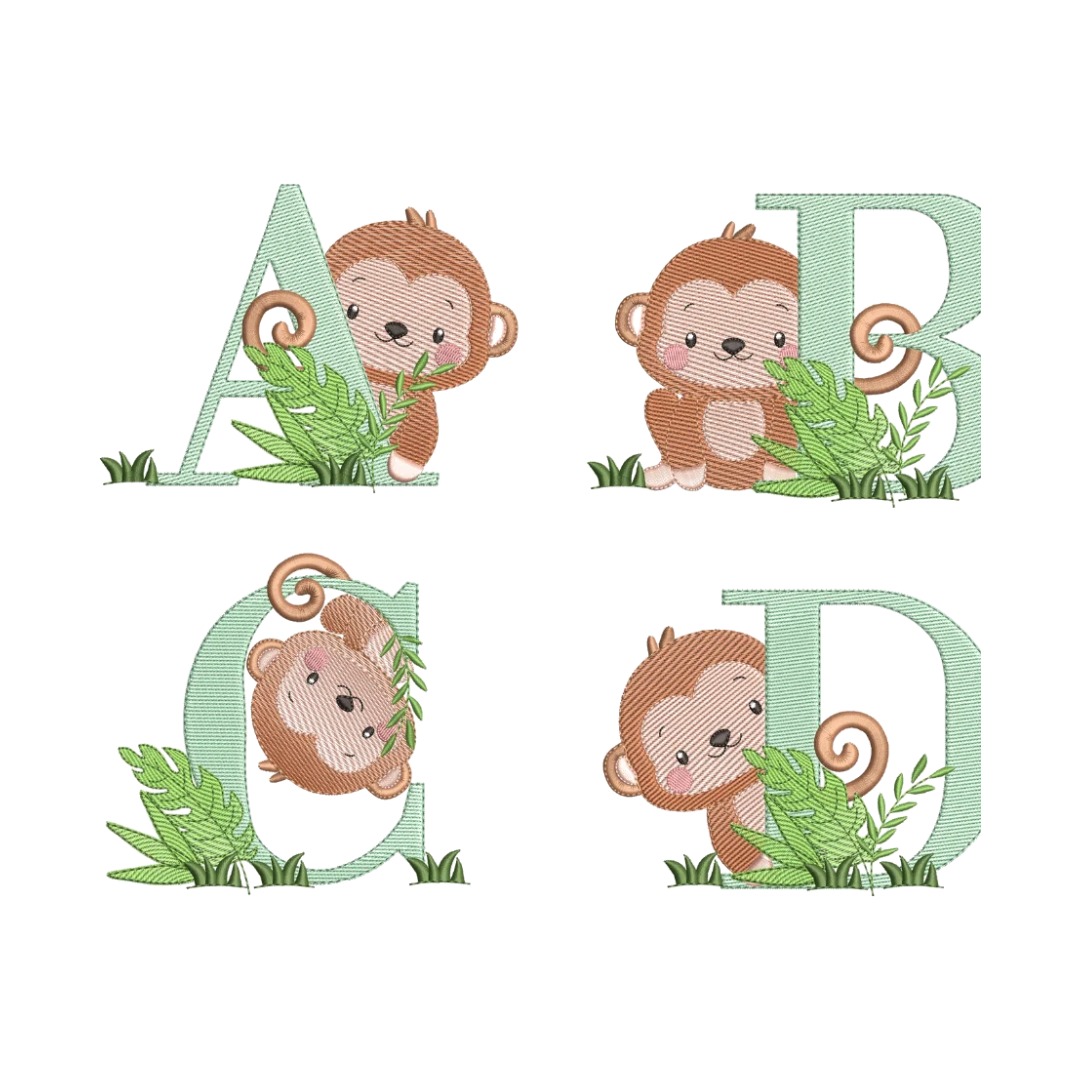 Matrizes de Bordado - Alfabeto Macaquinhos