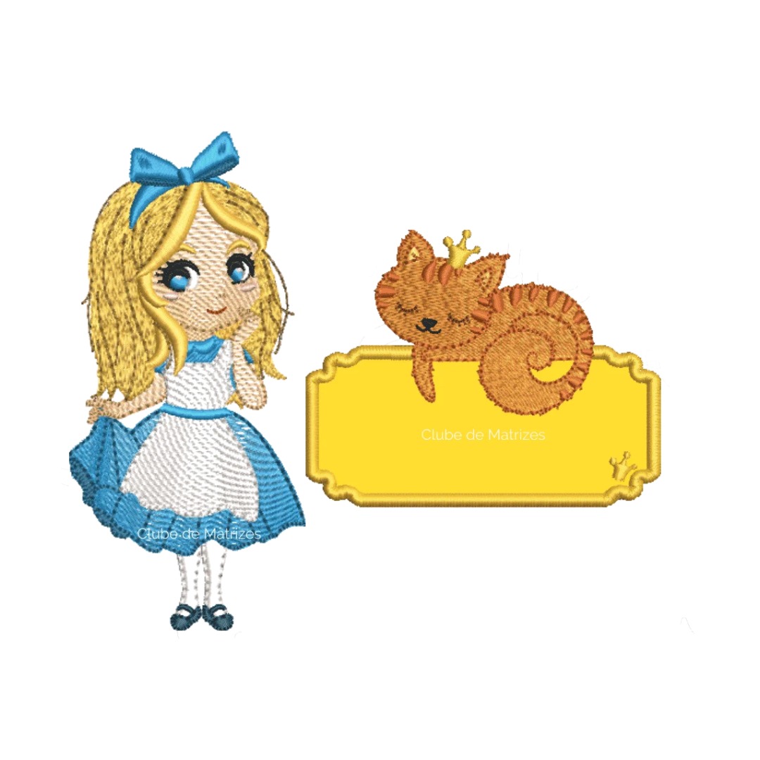Matriz de Bordado Alice e Gatinho na Moldura