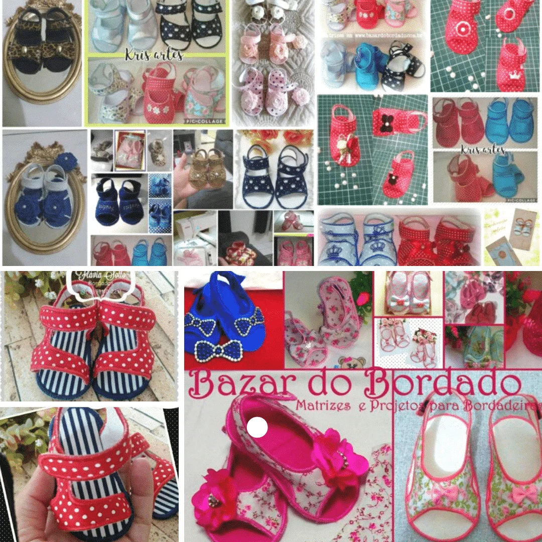 Projetos na Bordadeira - Sandalinhas de Bebê (Pacote 3 modelos)