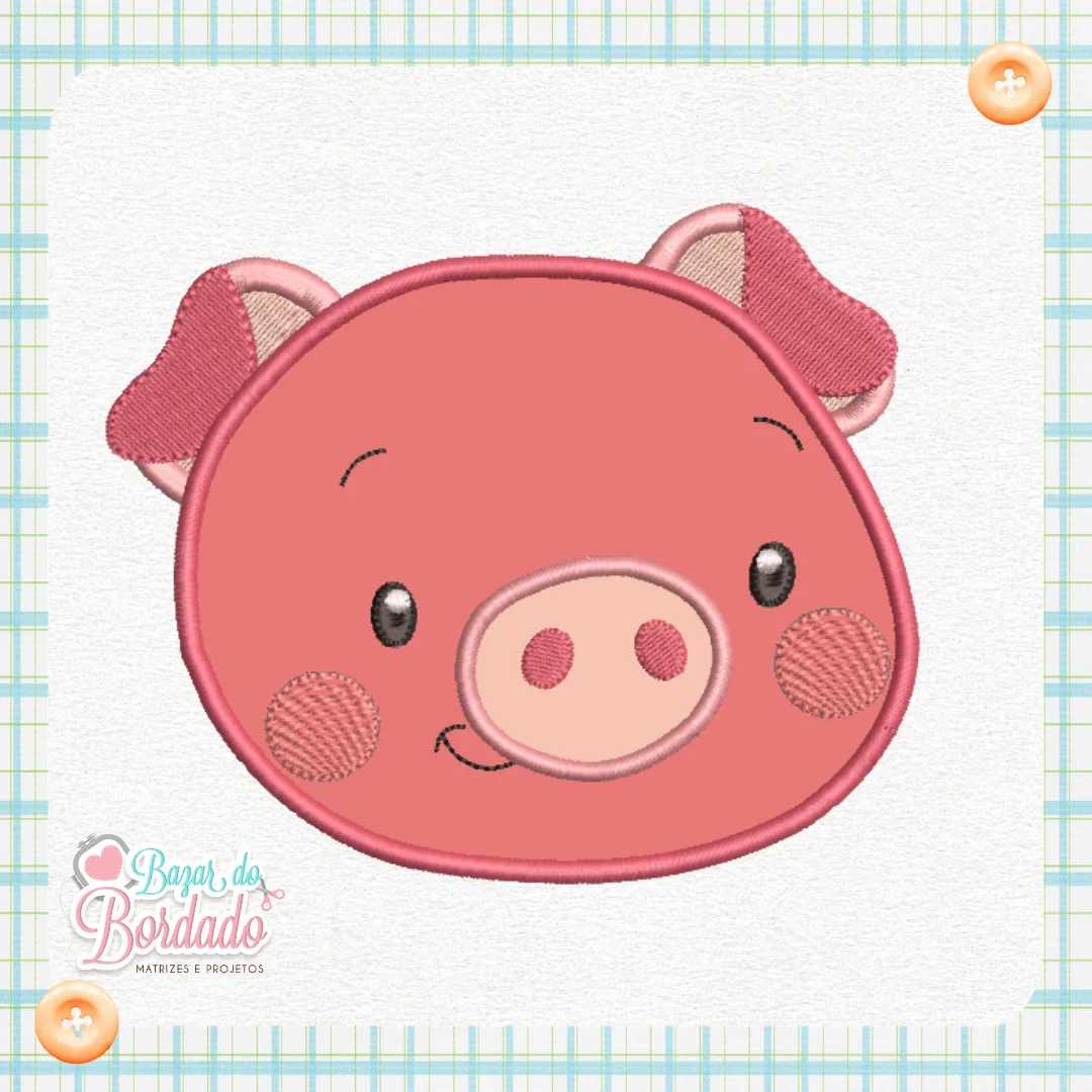Matriz de Bordado - Carinha Porquinho - Aplique