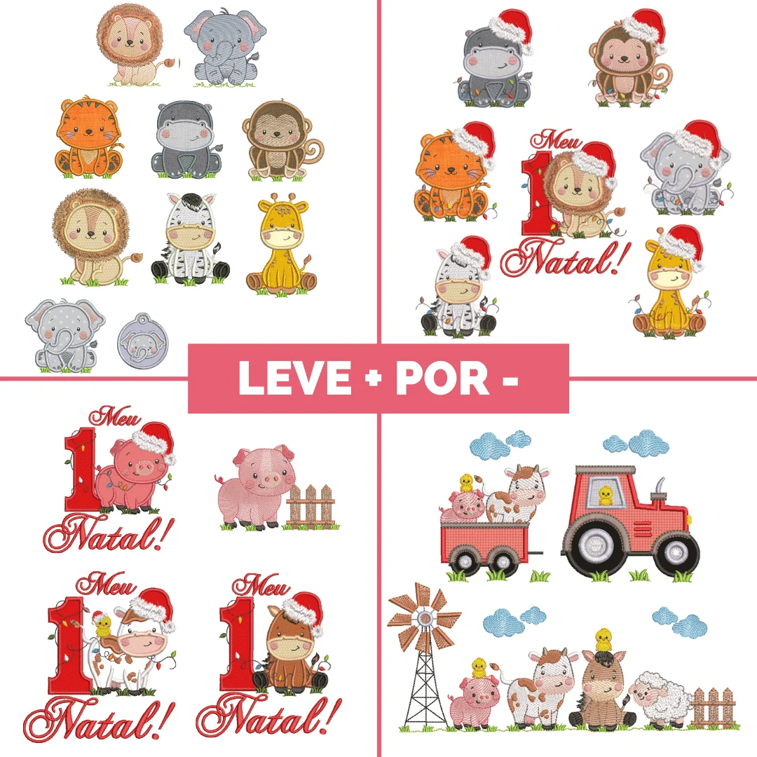 Matrizes de Bordado - Leve 4 pague 2 [Combo Safári + Fazendinha]