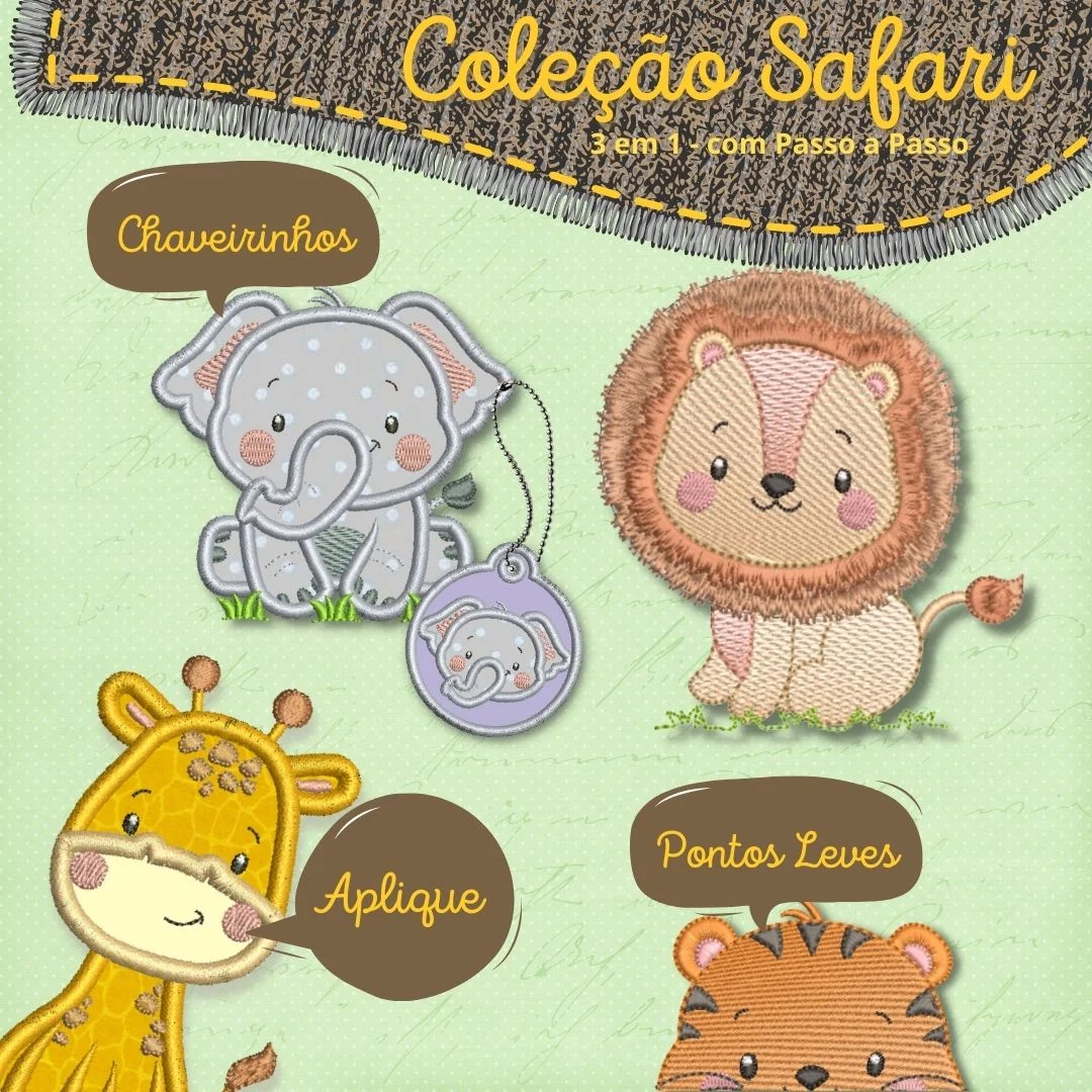 Matrizes de Bordado - Animais Safári - [3 coleções em 1]