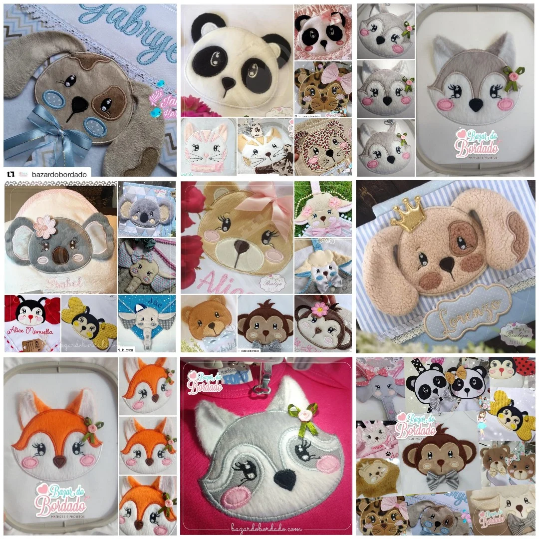 Projetos na Bordadeira - SUPER COMBO - Carinhas de Animais