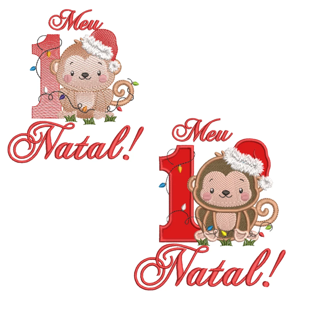 Matriz de Bordado - Meu Primeiro Natal Macaquinhos
