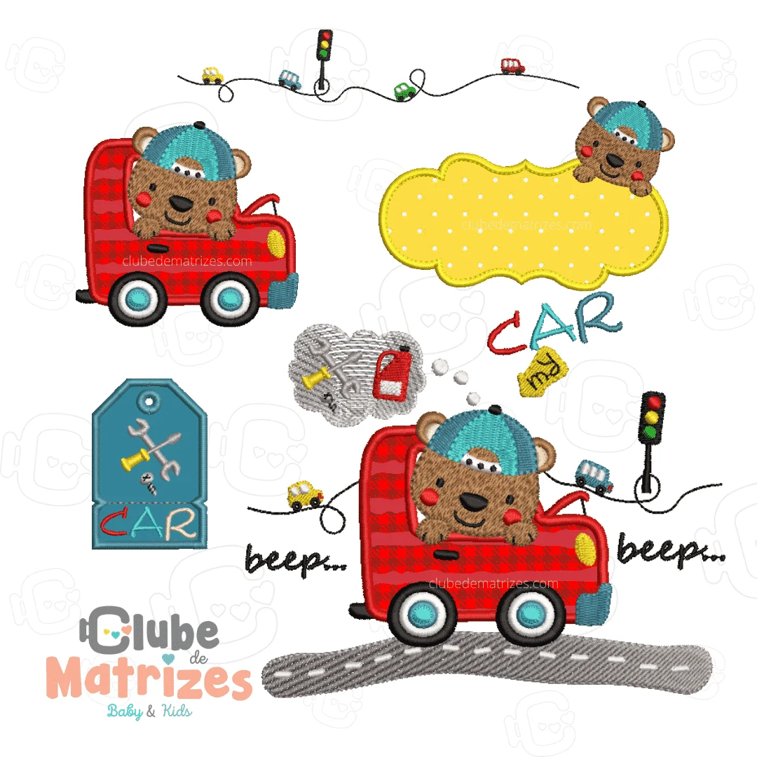 Matrizes de Bordado - Kit Ursinho My Car