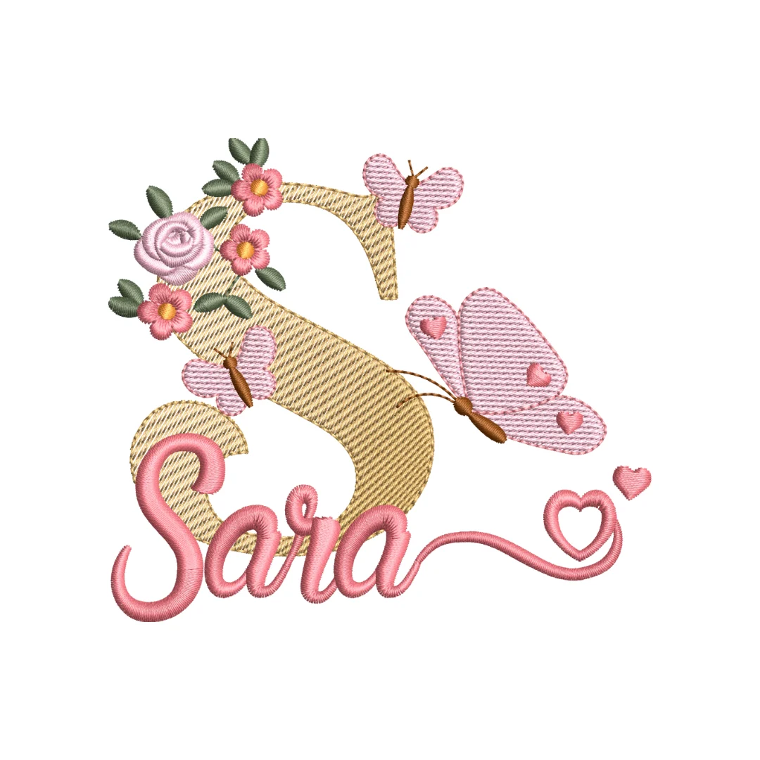 Matriz de nome com Inicial , flores e borboletas | Peça o nome que desejar