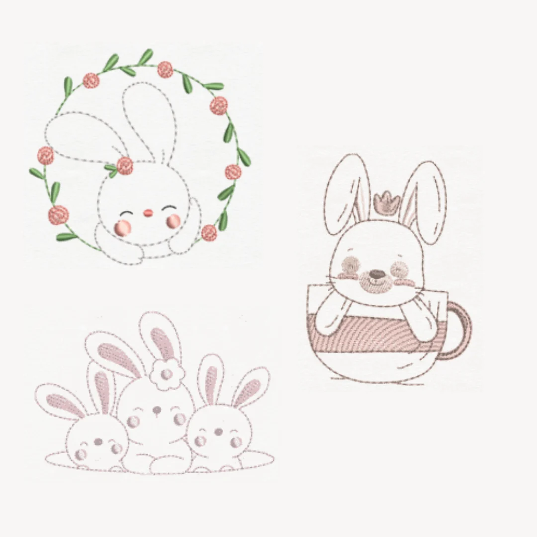 Matrizes de Bordado - Trio Coelhos Ponto Costura