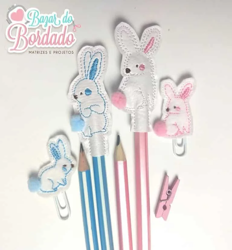 Projeto na Bordadeira - Ponteiras para Lápis Coelhos