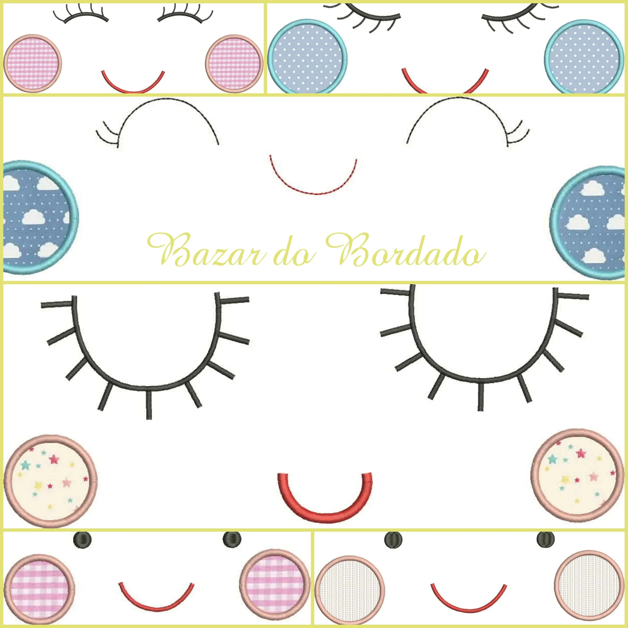 Matrizes de Bordado - 6 Rostinhos para Almofadas