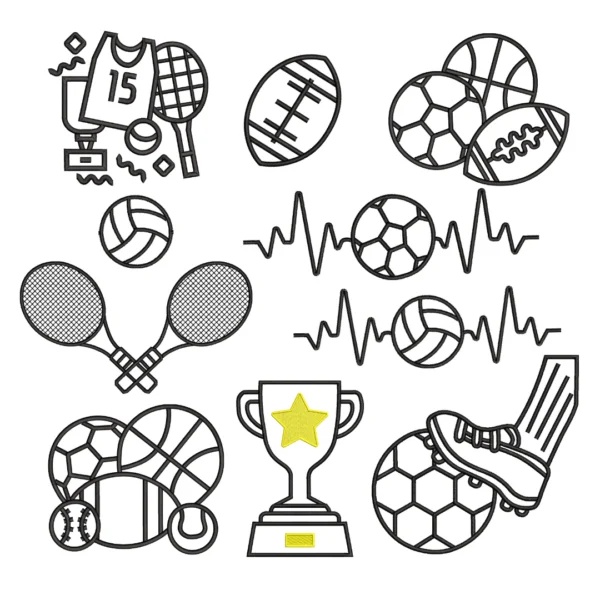 Matrizes de Bordado - Coleção Esportes Ponto Cheio Contorno