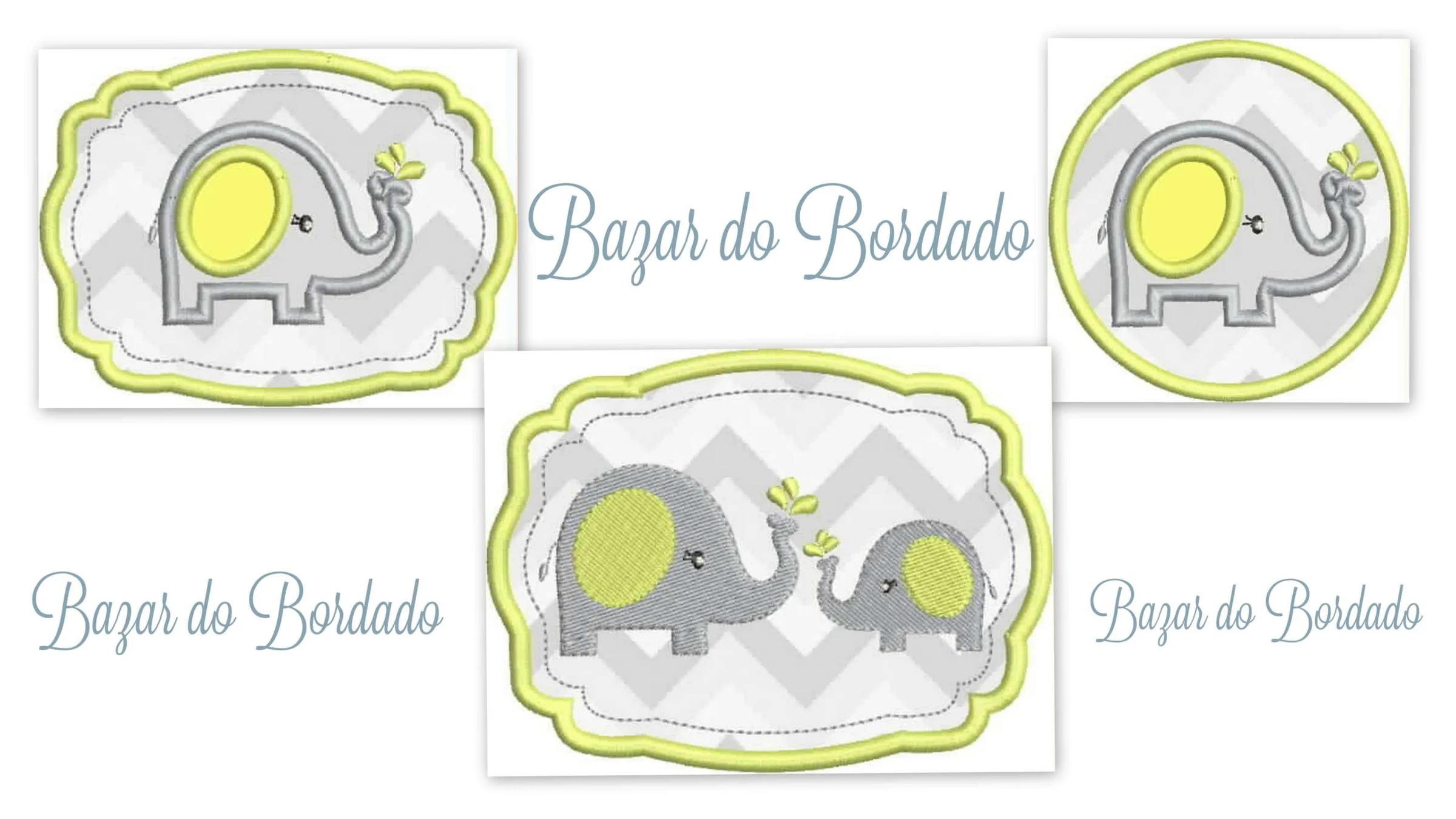 Matrizes de Bordado - Elefantinhos + Moldura