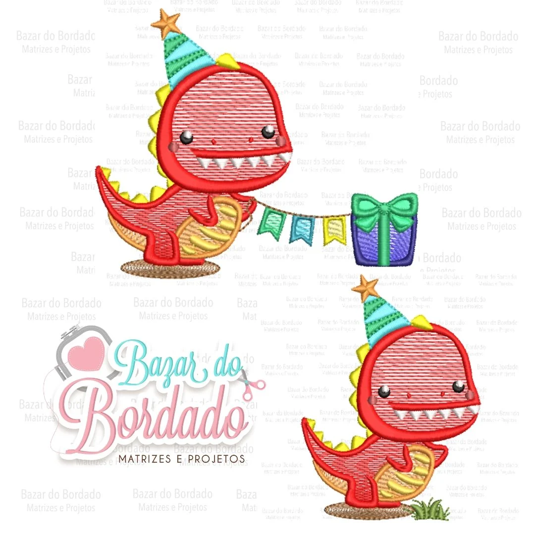 Matriz de Bordado - Dino com presente