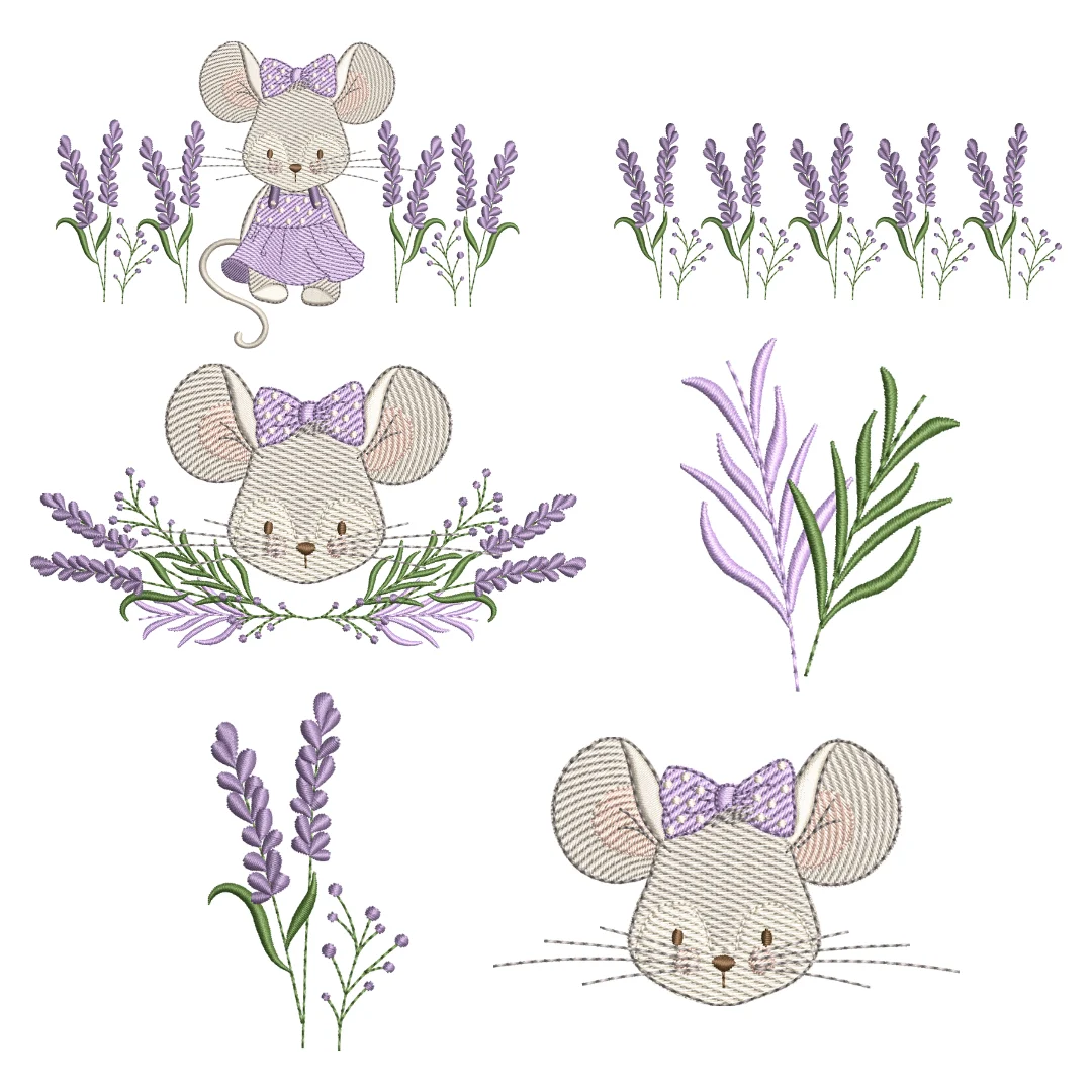 Matriz de Bordado - Ratinha Lavanda + Florais BRINDE