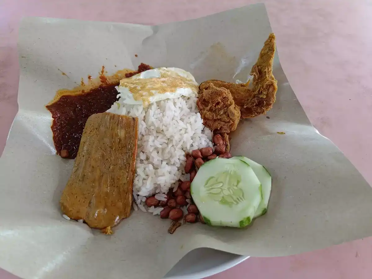 Boon Lay Power Nasi Lemak: Nasi Lemak with Fried Chicken Wing, Fried Egg, Otah, Ikan Bilis & Peanuts