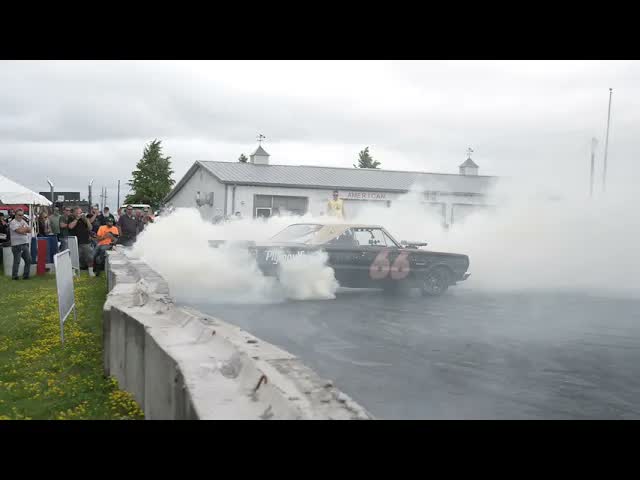 66 Plymouth tearing up the burnout pit