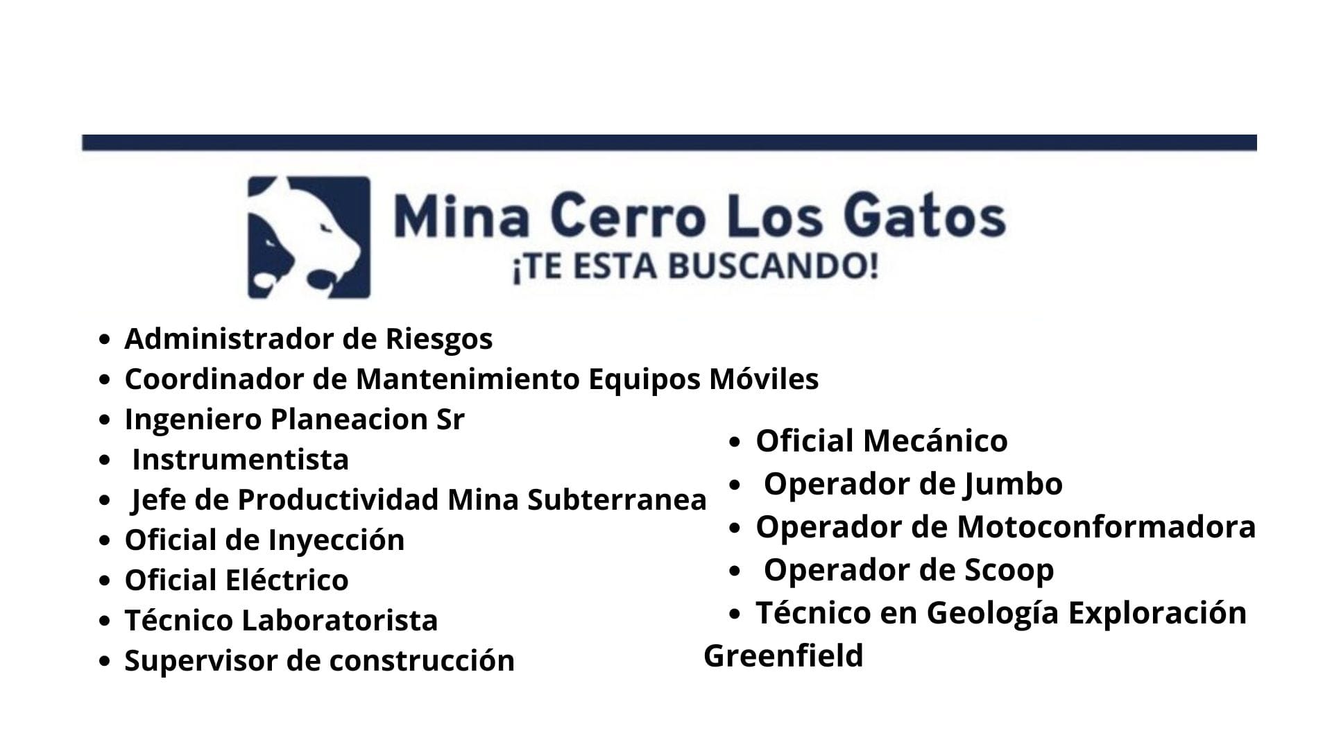 Oportunidades Laborales Mina Cerro Los Gatos.