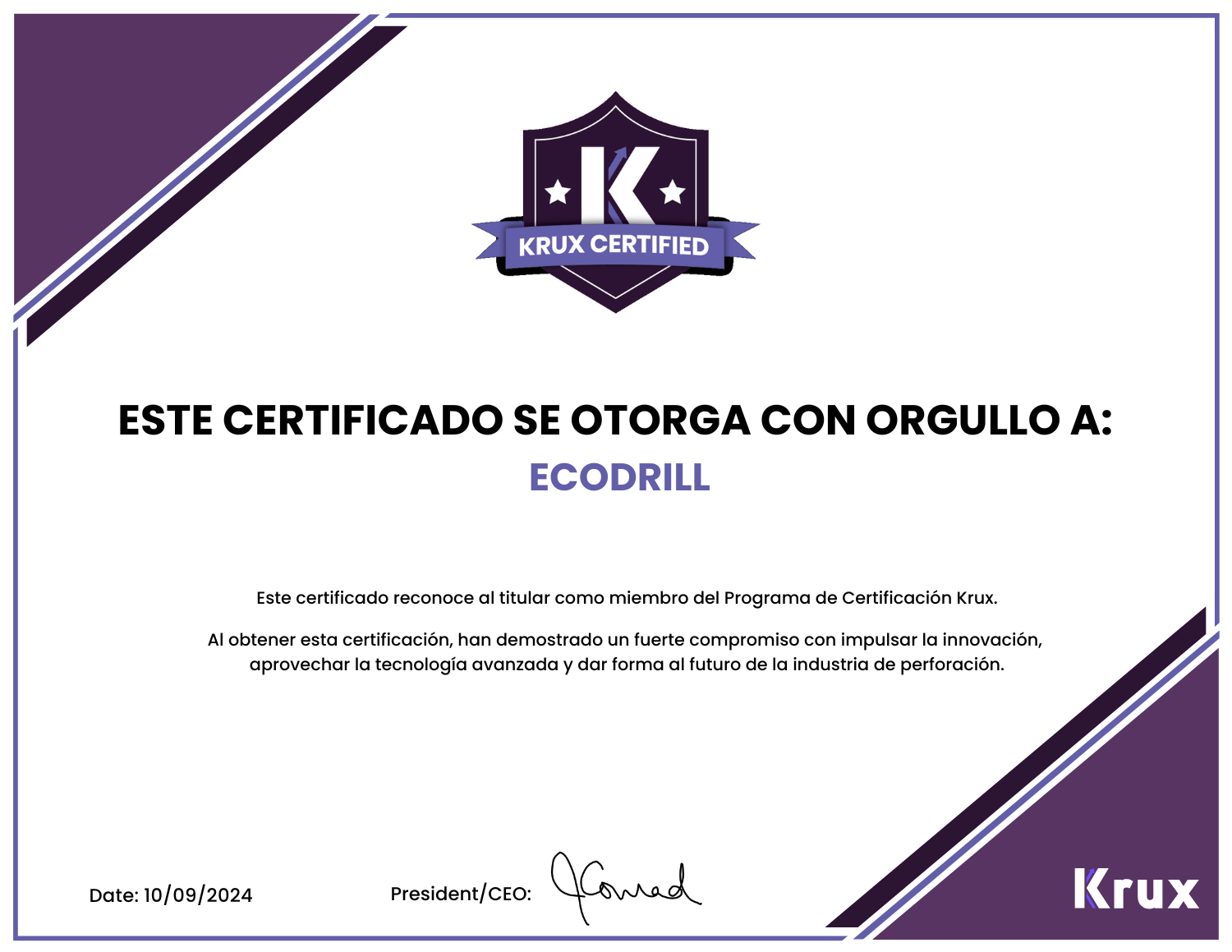 ECODRILL es la primera empresa en México con certificación de KRUX Analytics