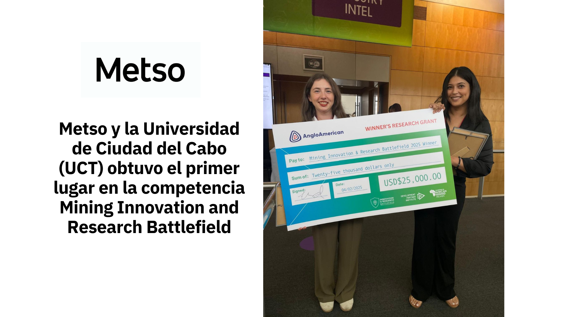 Metso y la Universidad de Ciudad del Cabo ganan la competencia Mining Innovation and Research Battlefield