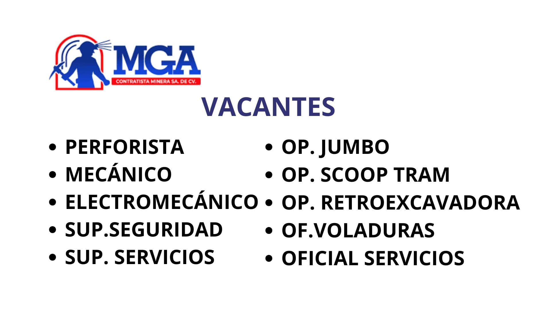 Oportunidad Laboral MGA Contratista Minera