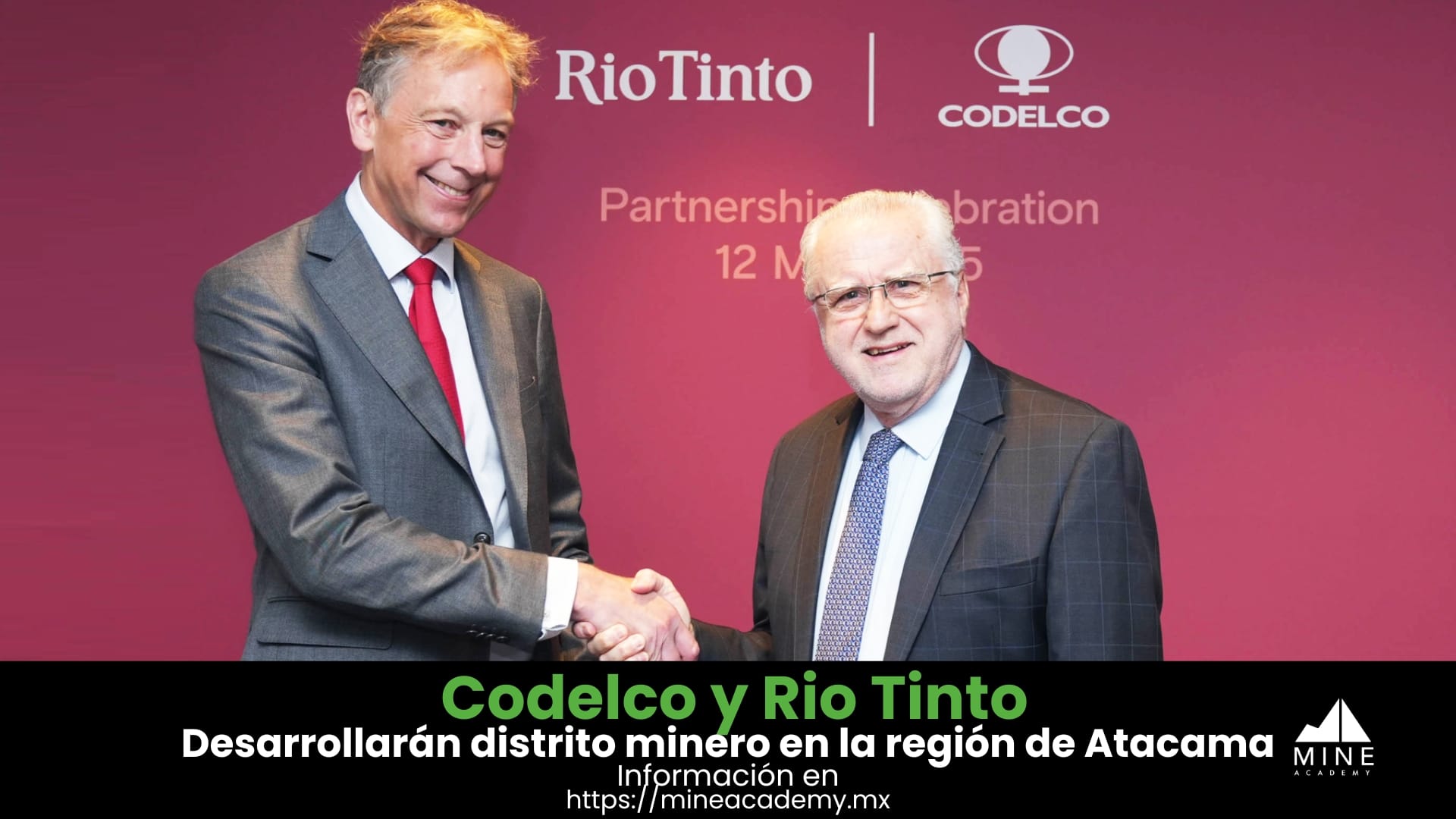 Codelco y Rio Tinto firman acuerdo para desarrollar un distrito minero en la Región de Atacama en Chile.