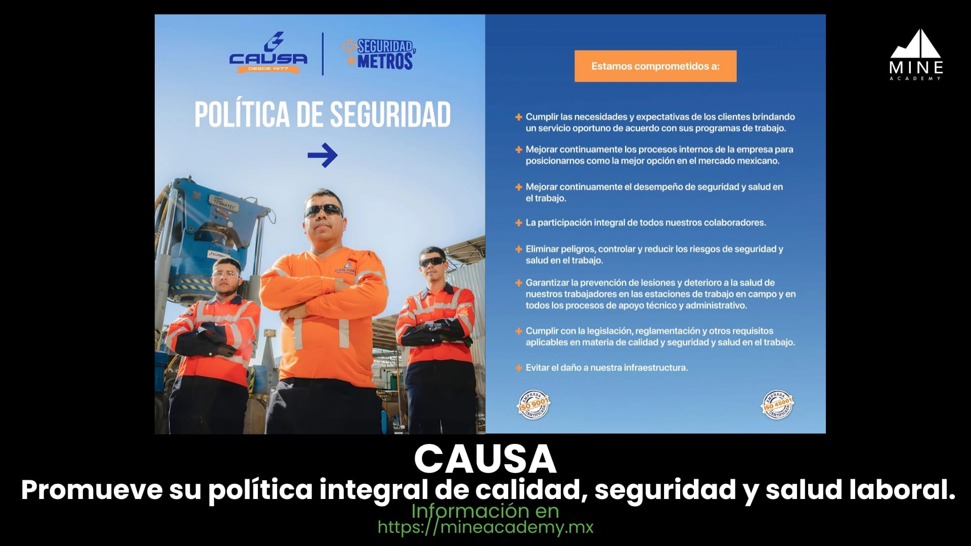 CAUSA promueve su política integral de calidad, seguridad y salud laboral