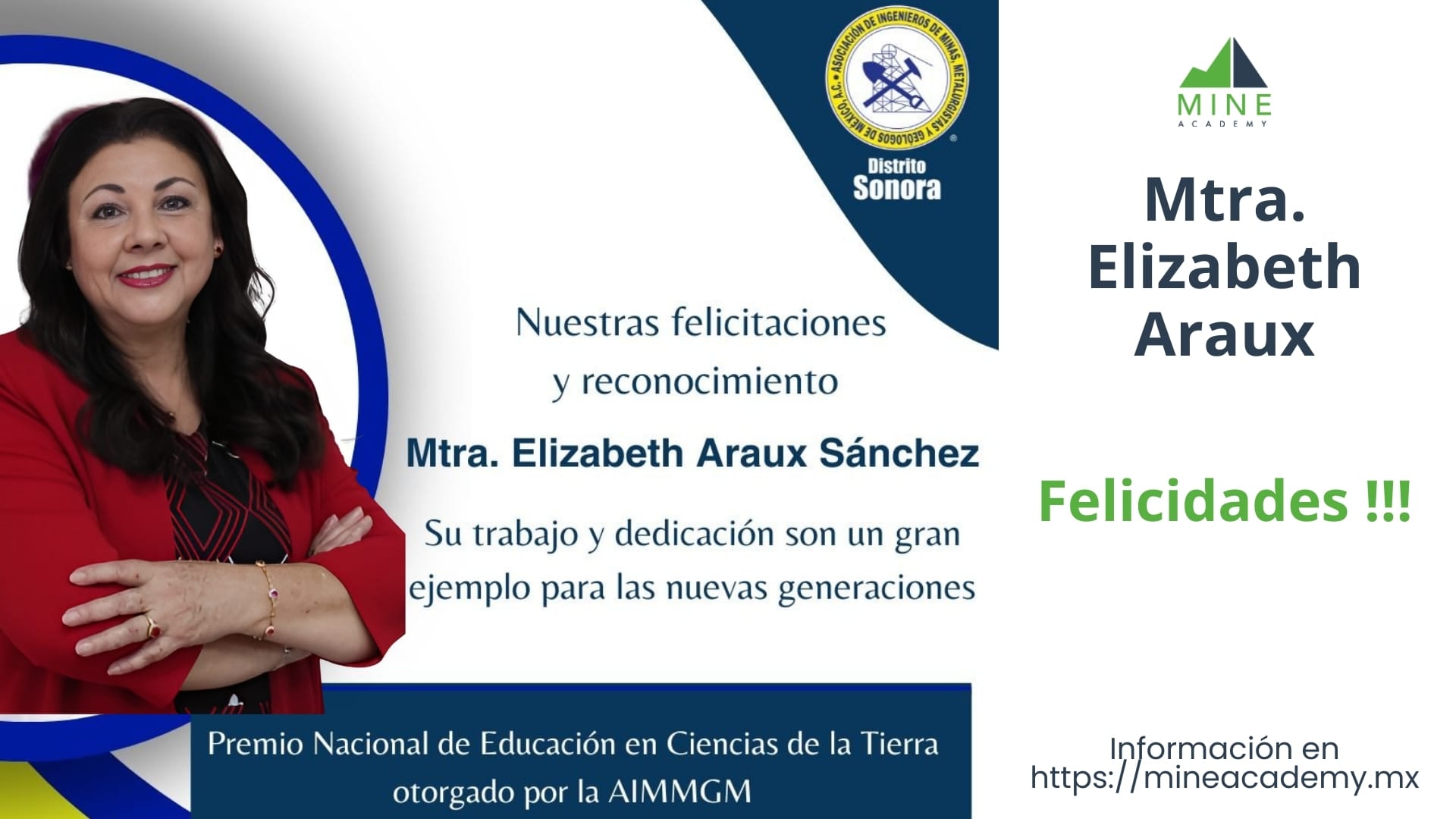 Elizabeth Araux recibe el Premio Nacional de Educación en Ciencias de la Tierra de la AIMMGM