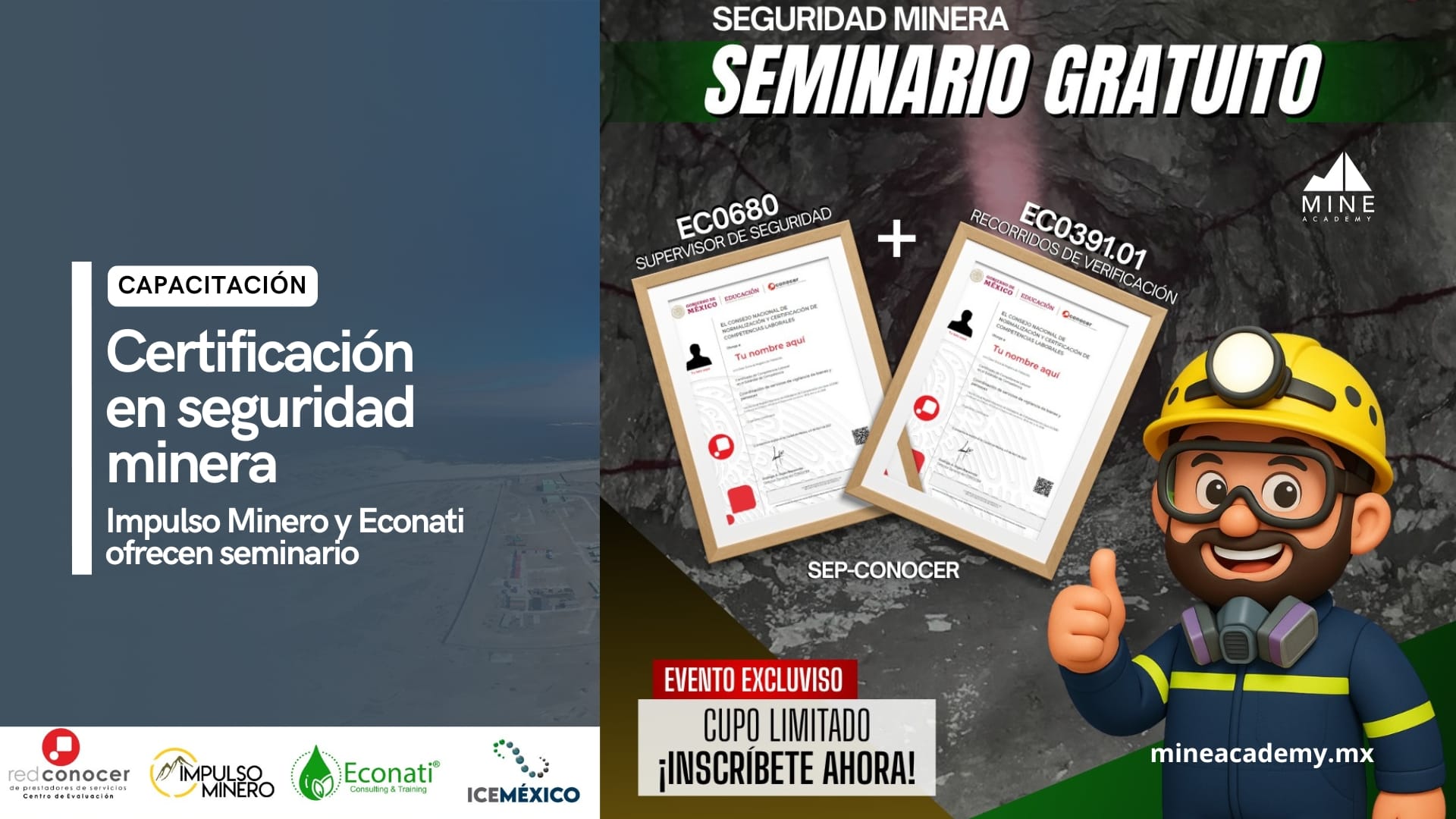 Impulso Minero y ECONATI ofrecen seminario gratuito sobre certificación en seguridad minera