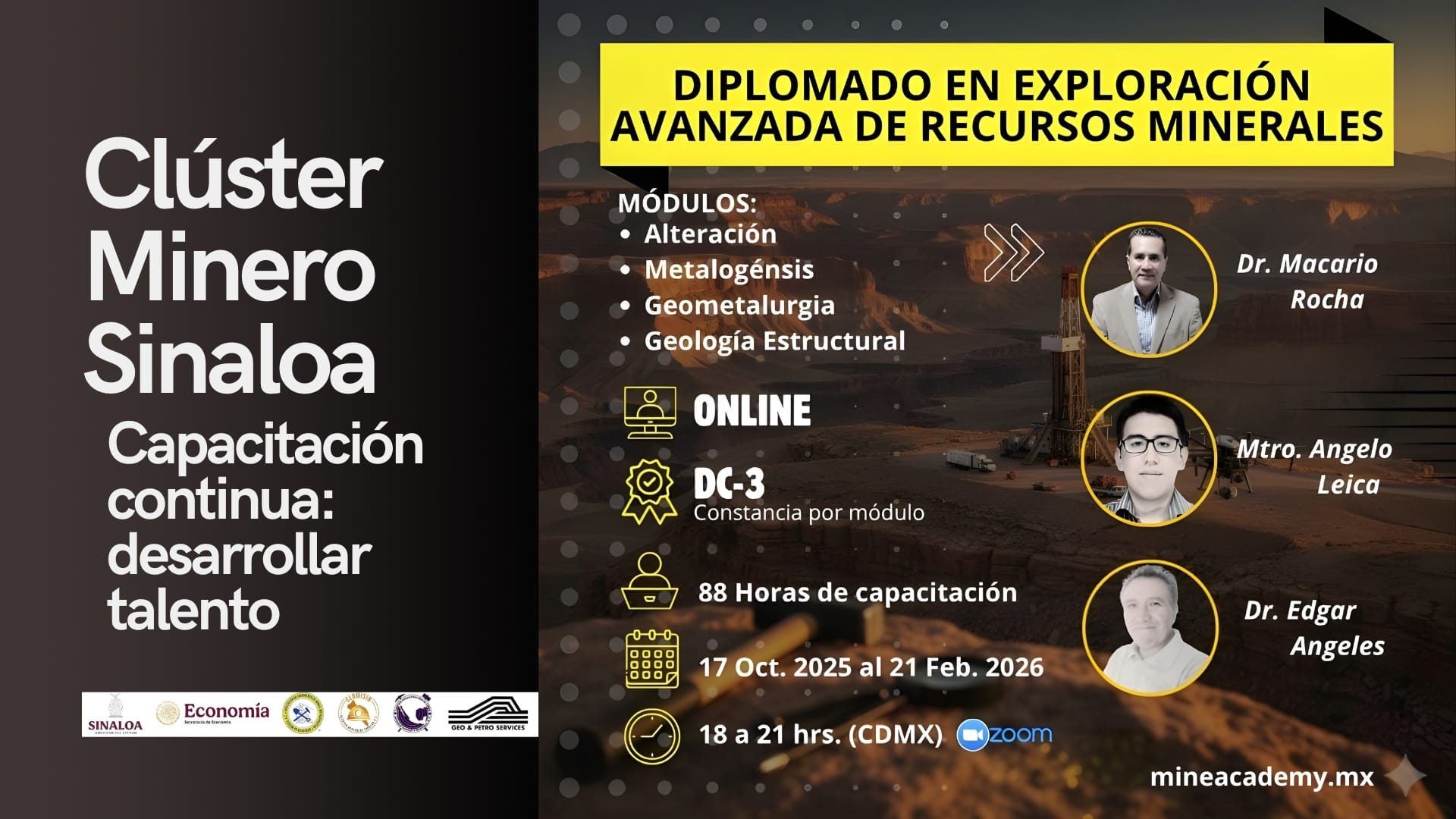 El Clúster Minero de Sinaloa invita al Diplomado en Exploración Avanzada de Recursos Minerales