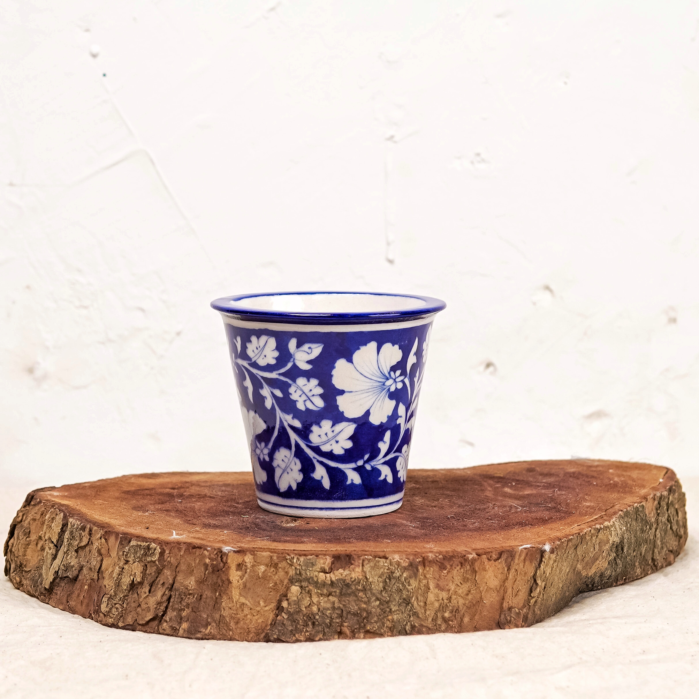 Blue Pottery White Camellia Planter