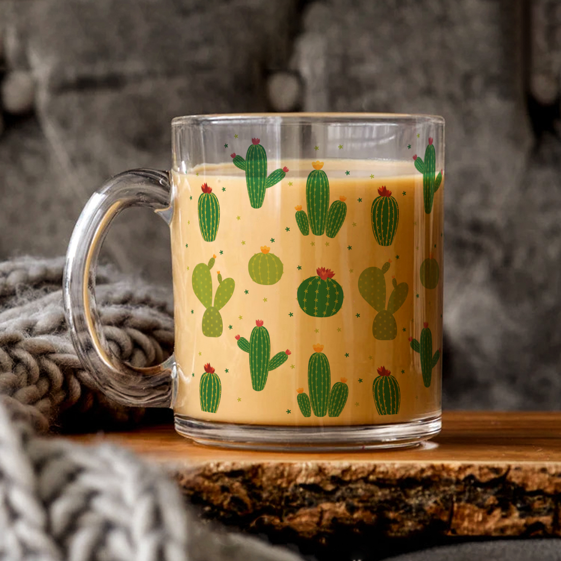 Cactus Sips Clear Glass Coffee Mug | 325ml