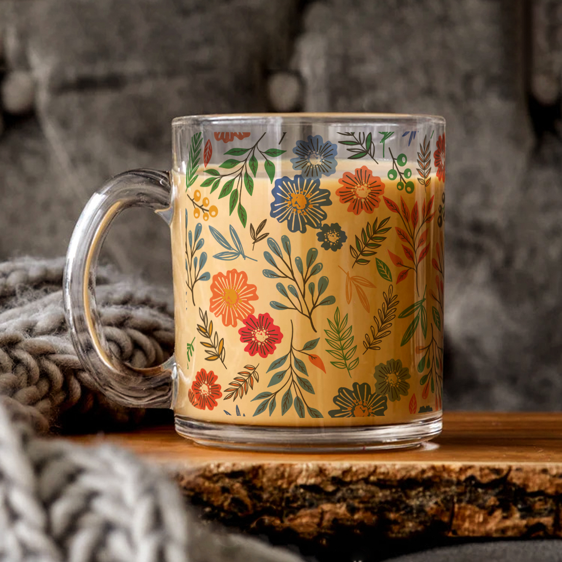 Floral Clear Glass Coffee Mug | 325ml