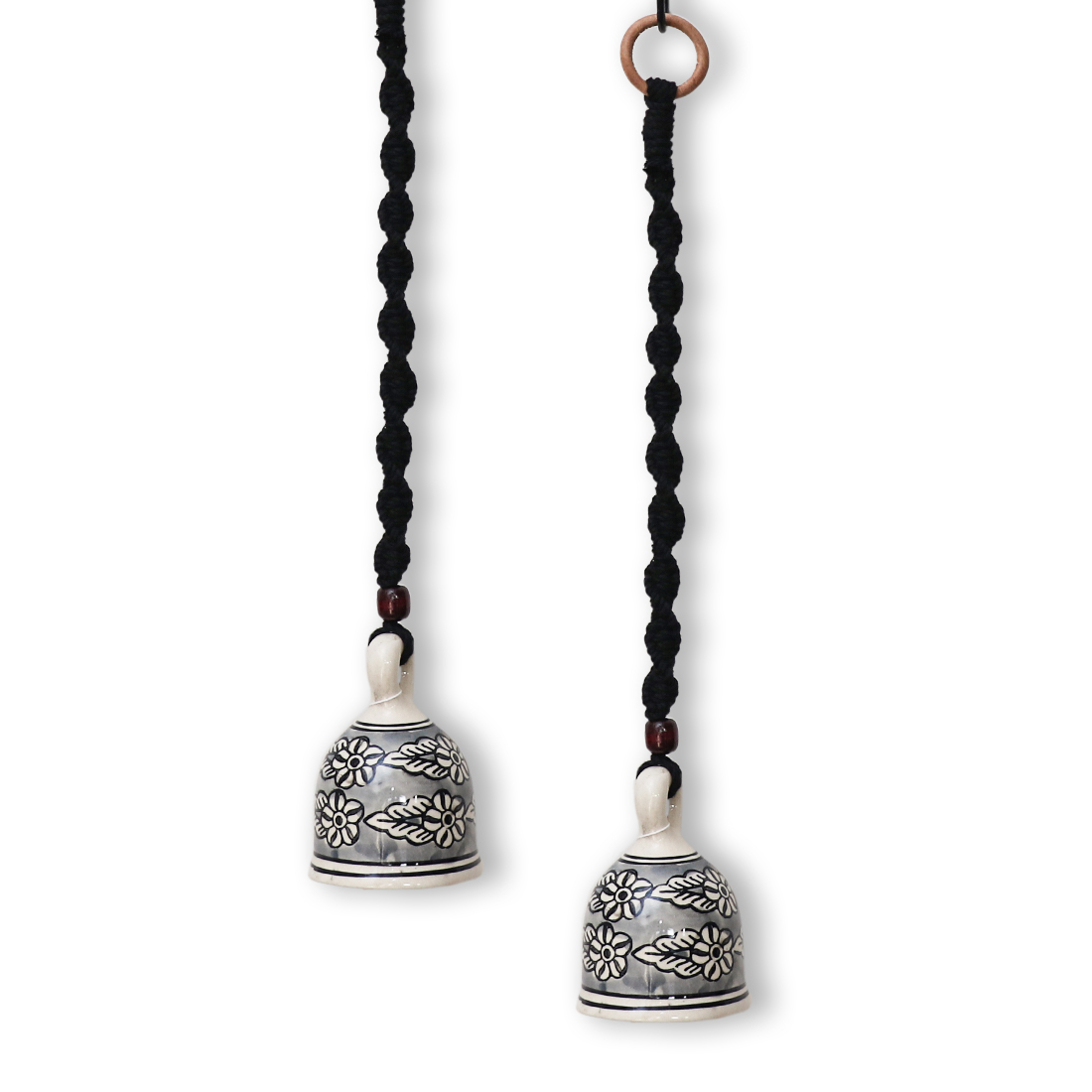 Macrame Ceramic Bells - Set of 2 | Decorative Wall Hanging 