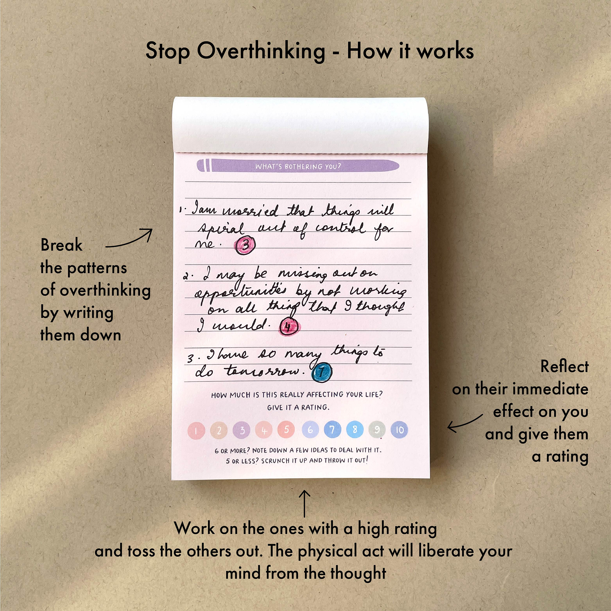 The Unworry Pad: Journal to Stop Overthinking | 50 Tearable Sheets |  14.5 cm x 10.5 cm - alternate view