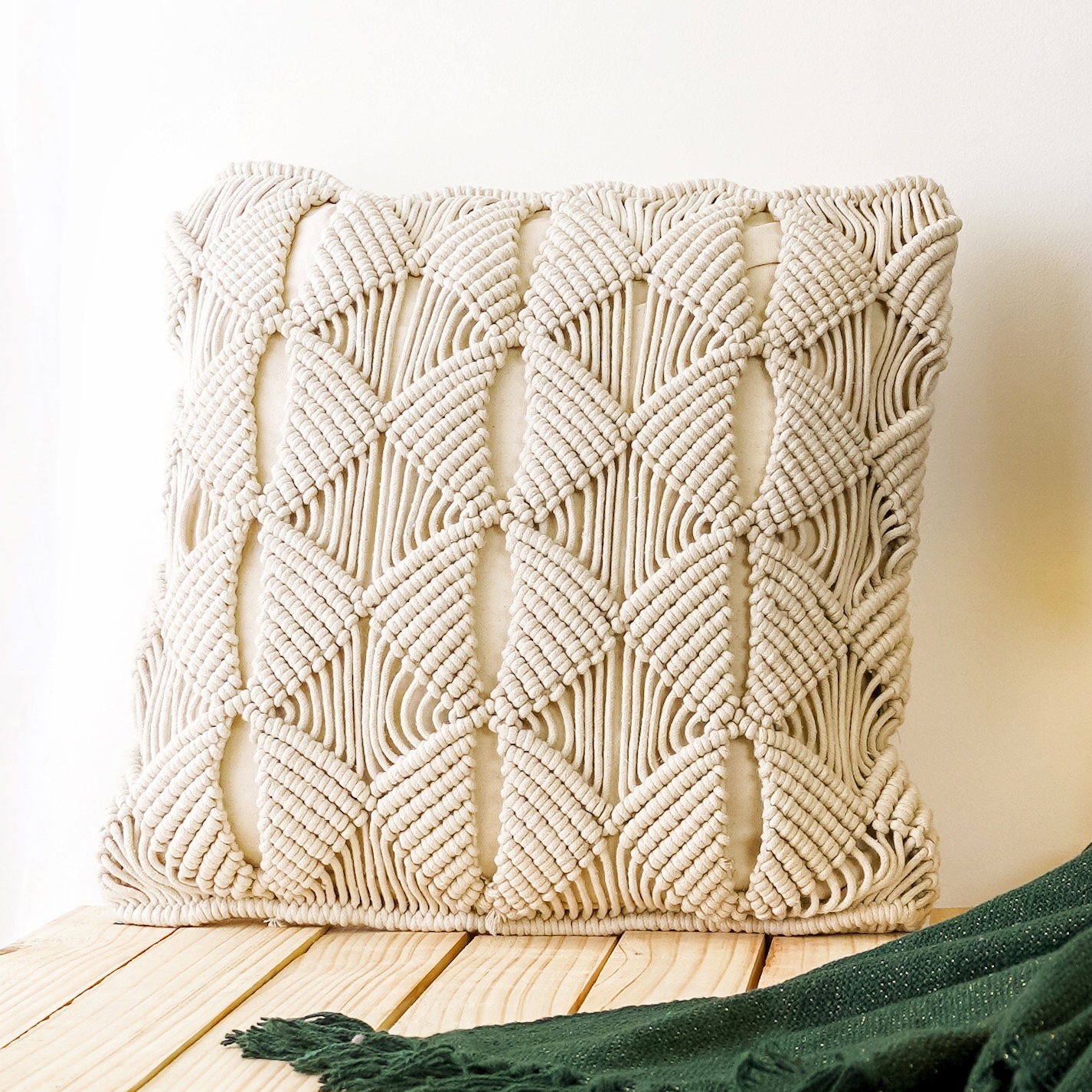 Tribhuj Macrame Cushion Cover