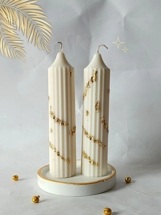 White Gold Hope Pillar Candles - Set of 2 | 100 gms each | Vanilla Coconut Scent | Soy Wax