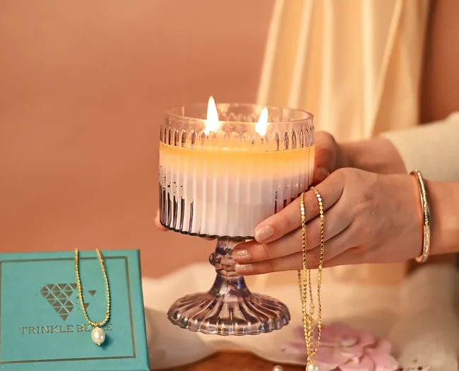 Enchanted Ember Candle | 18K Gold Plated Pearl Pendant Chain Inside