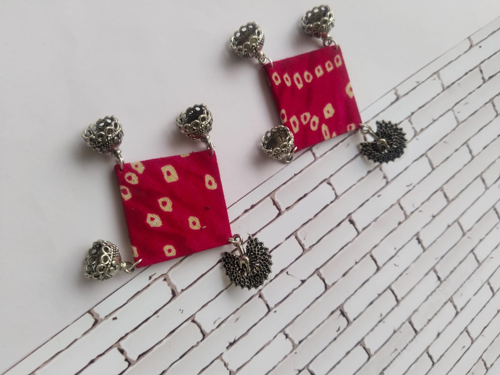  Pink Bandhani Fabric Jhumka Earrings thumbnail 2