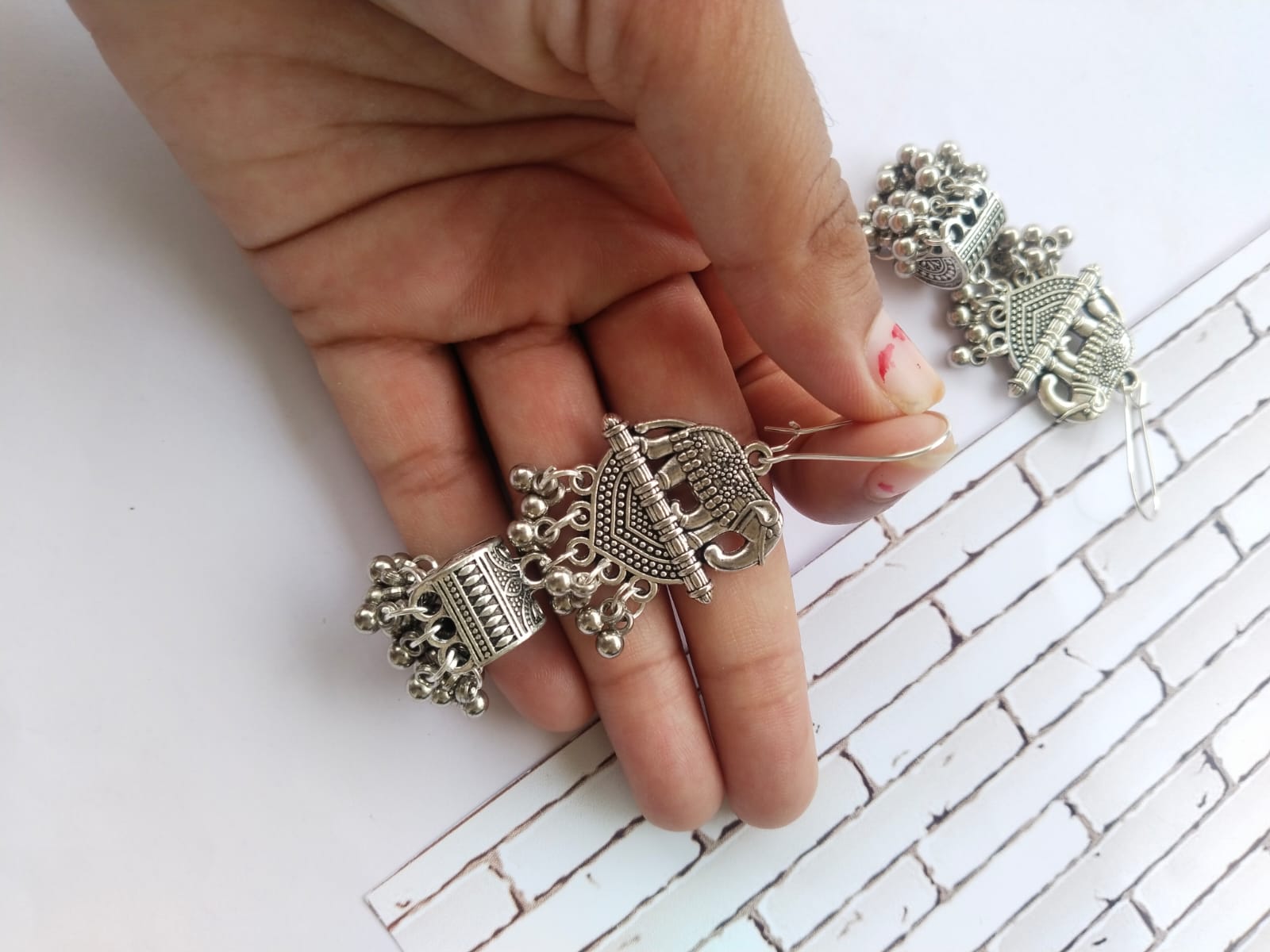  Elephant Design Silver Oxidised Earrings
