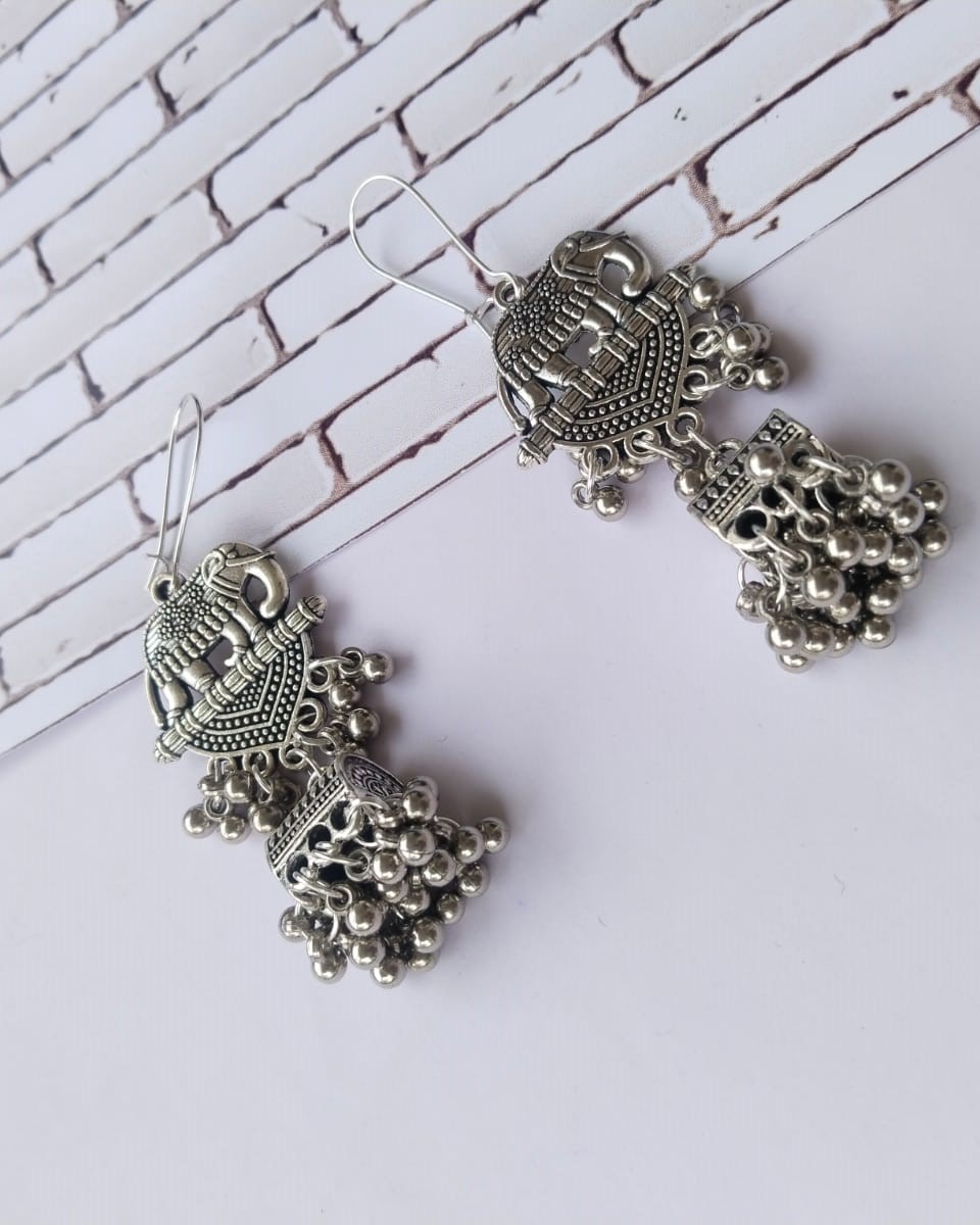  Elephant Design Silver Oxidised Earrings thumbnail 2