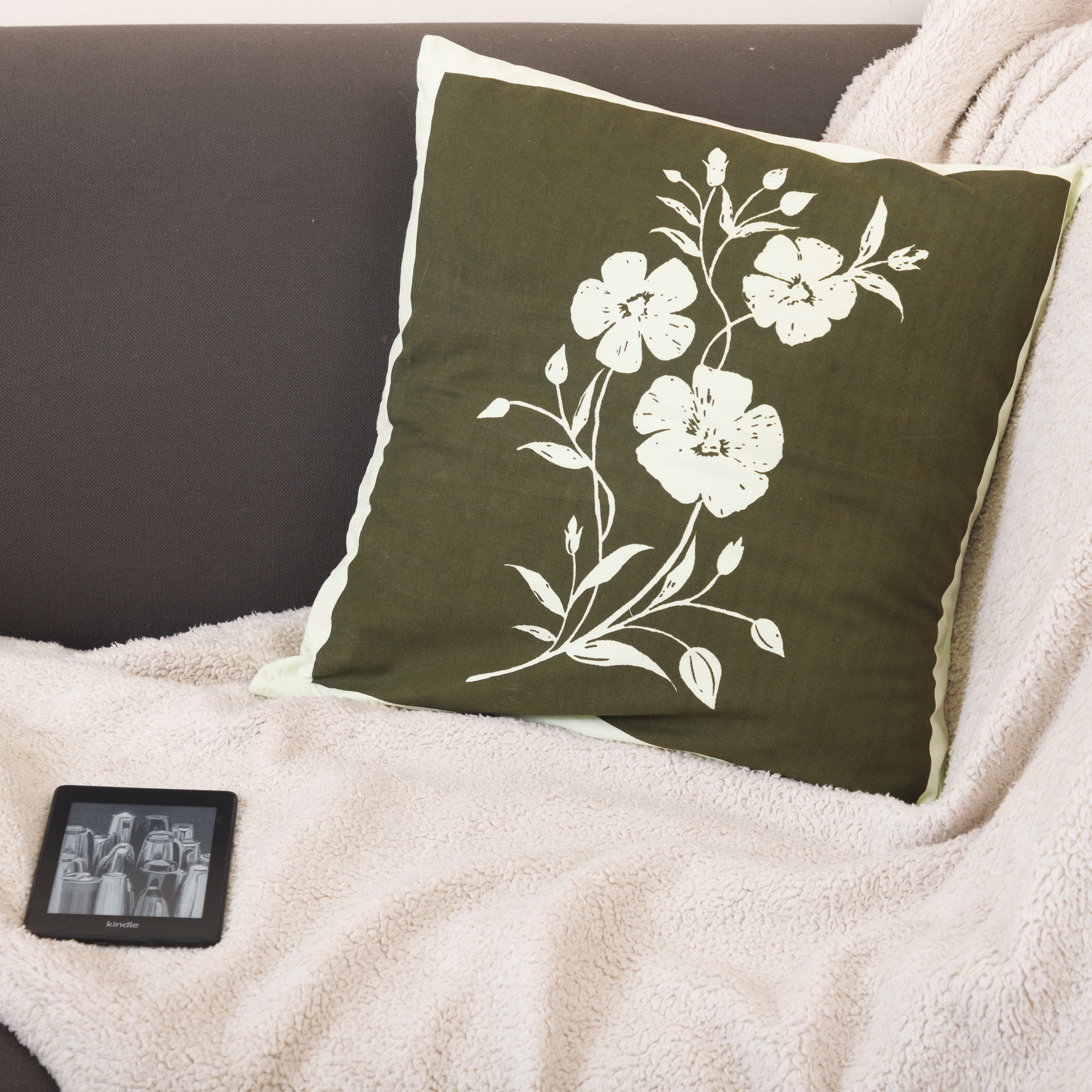 Floral print cushion cover | Recycled cotton | 20 x 20 | Available with cushion - alternate view