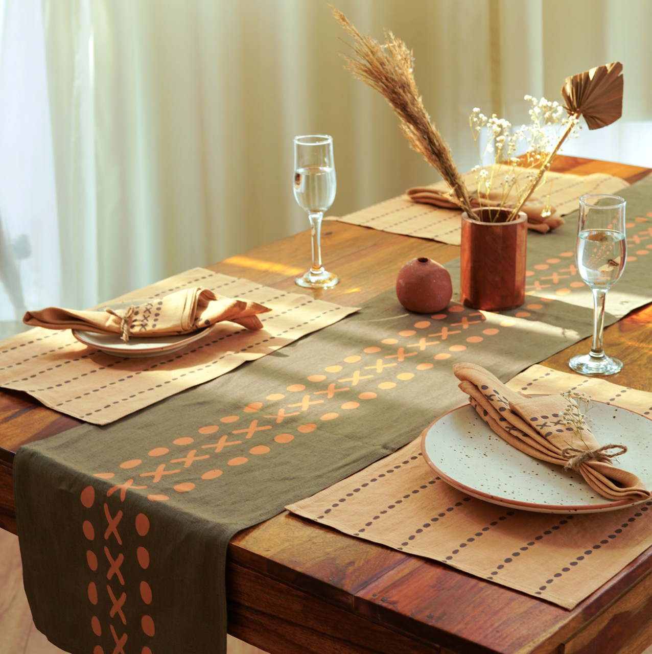 Block Printed Table Runner - Kaincha | Pure Hemp thumbnail 3