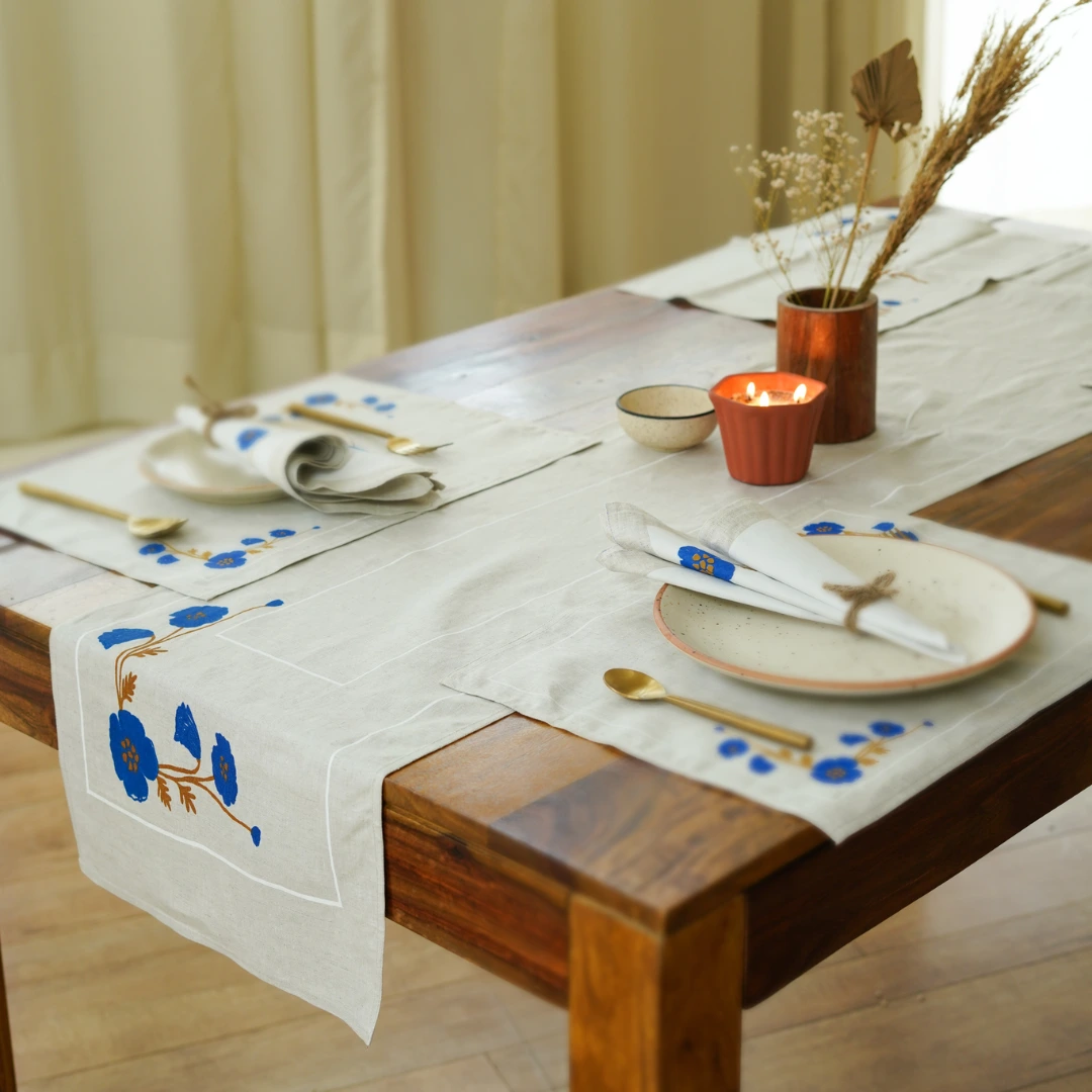 Pure Hemp table Runner with Floral detailing| LIMITED EDITION - alternate view