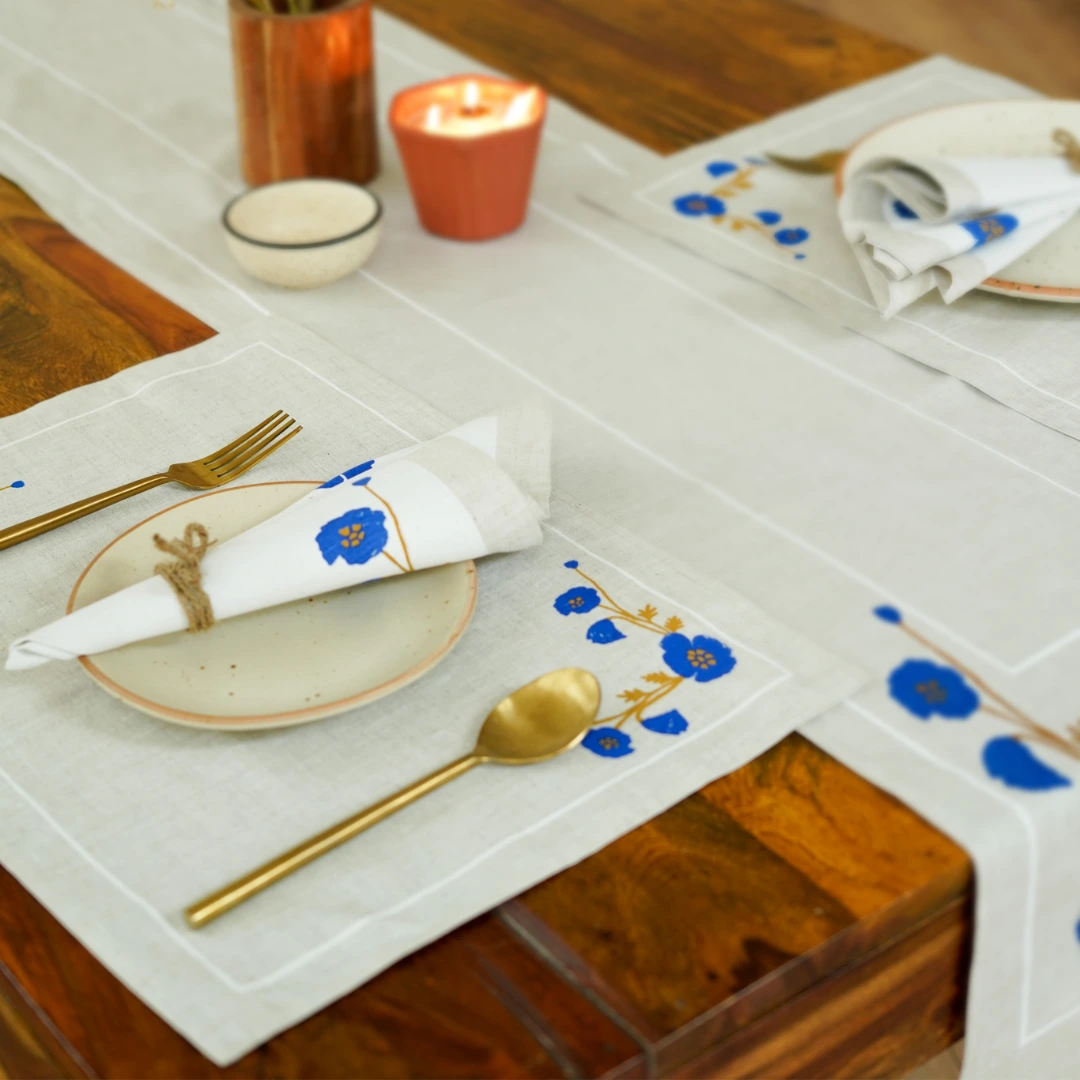 Pure Hemp table Runner with Floral detailing| LIMITED EDITION