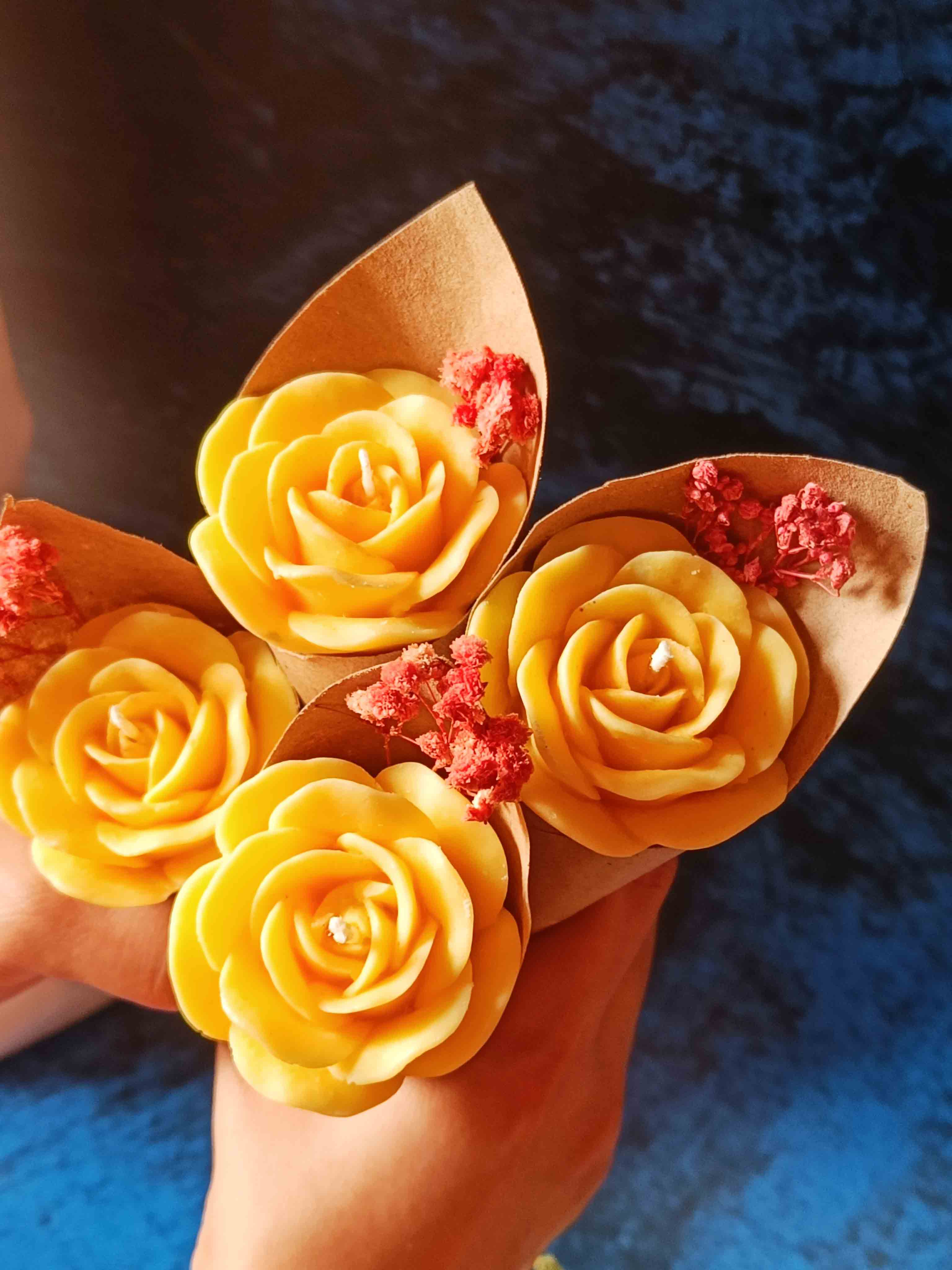 Yellow Rose Candle Flower Bouquet - Set of 4 - alternate view