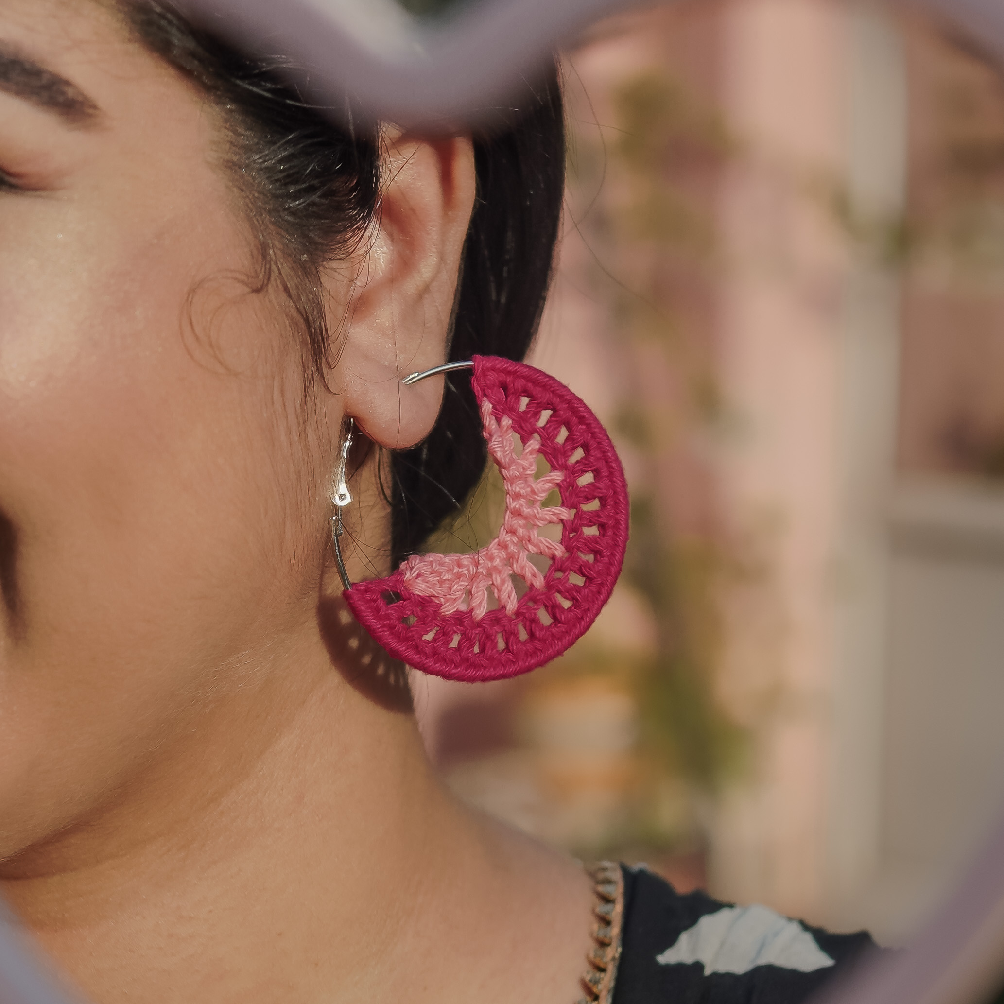 Pink Vibha Crochet Hoops | Handmade | Feather Light Weight thumbnail 2